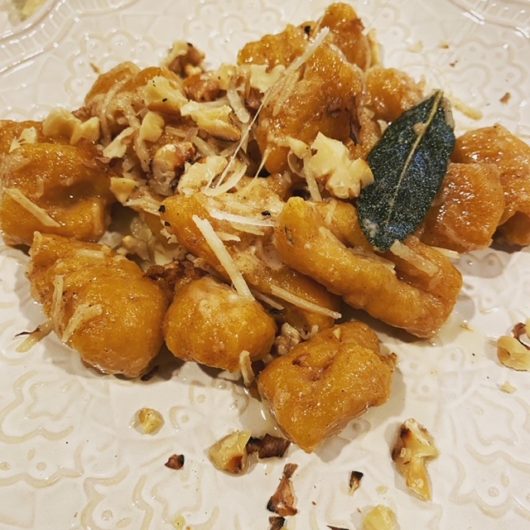 Pumpkin Gnocchi with brown butter, herbs and toasted walnuts
